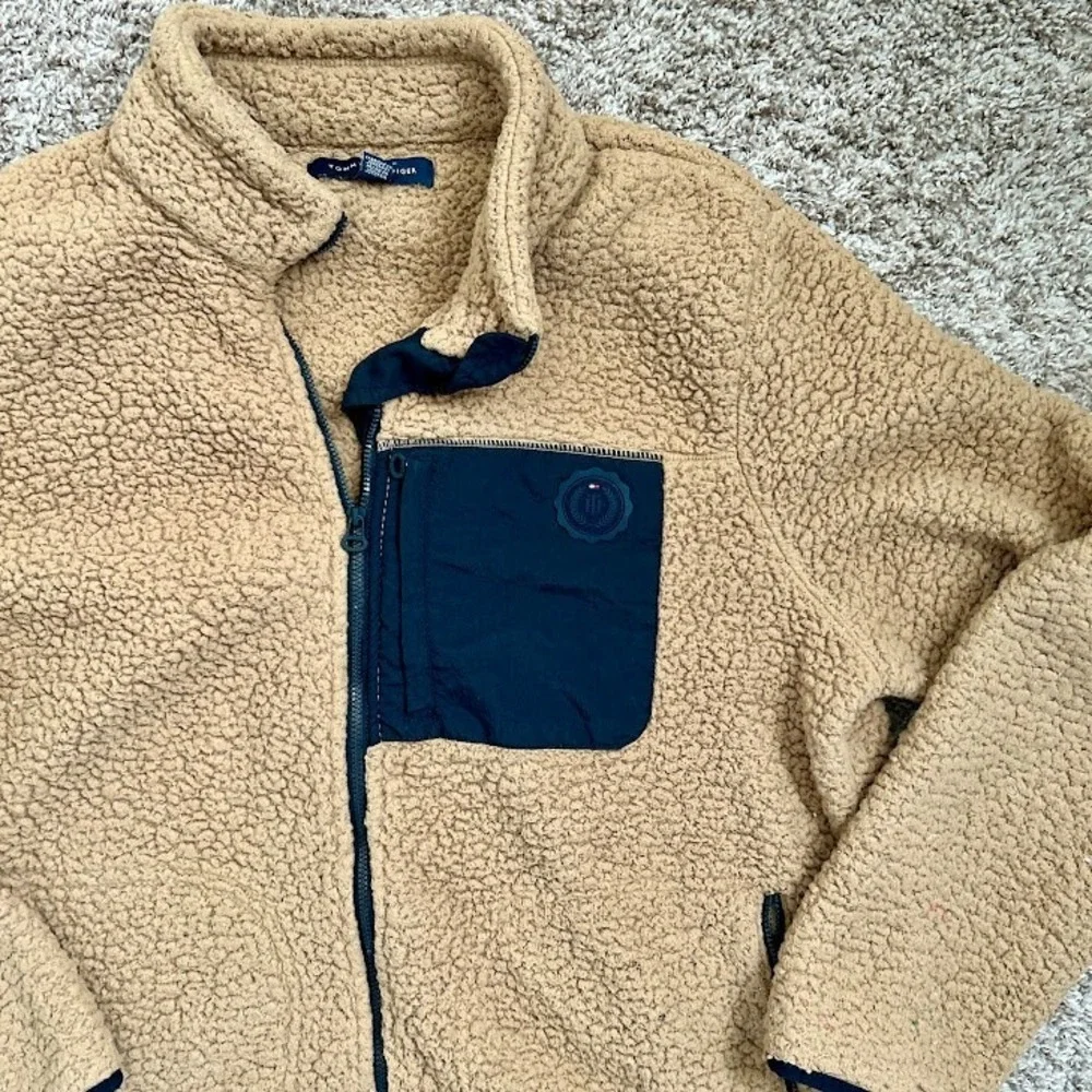 Tommy Hilfiger Sherpa Fleece Jacket‎ I Tan Black Zip Up Casual Outerwear I XL